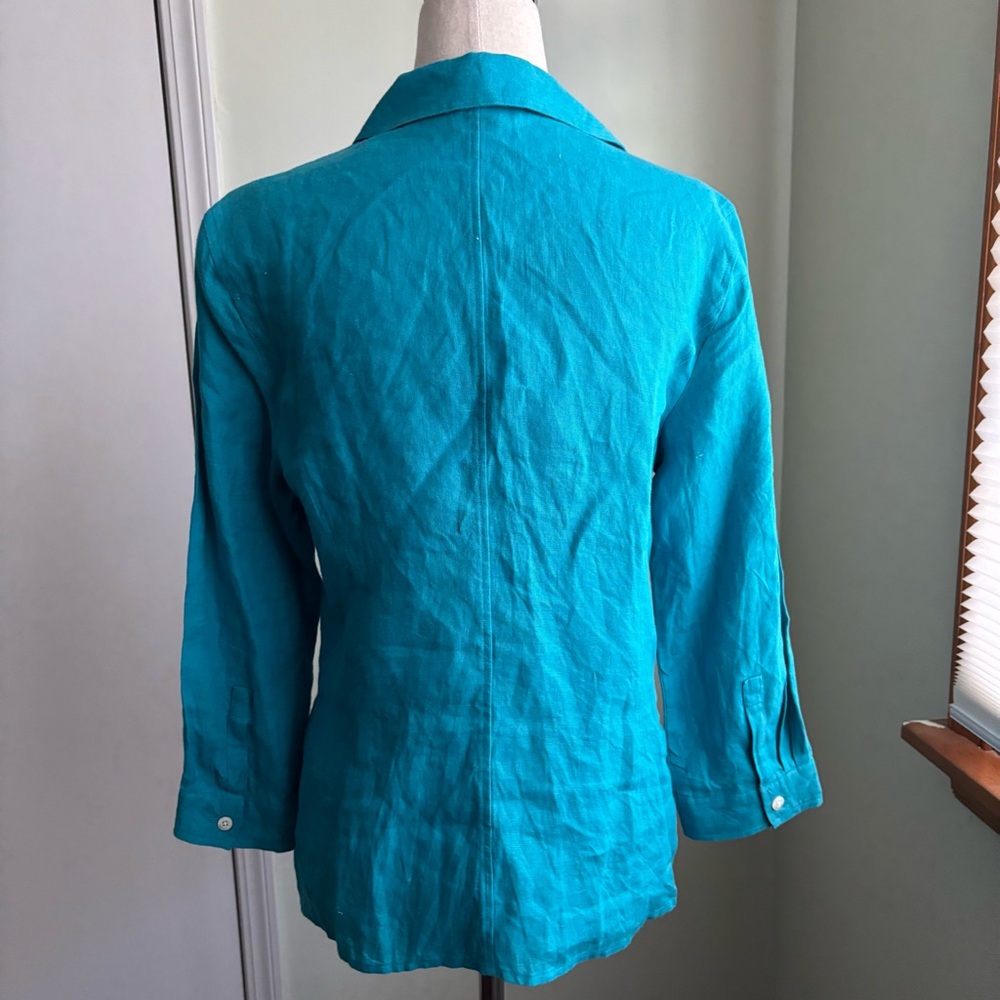 Talbots Irish Linen Button Down Blouse turquoise size 8 euc - Picture 3 of 5